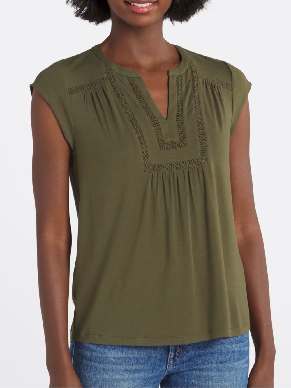 Daniel Rainn Namika Split Neck Knit Top Medium Green NWT STITCH FIX